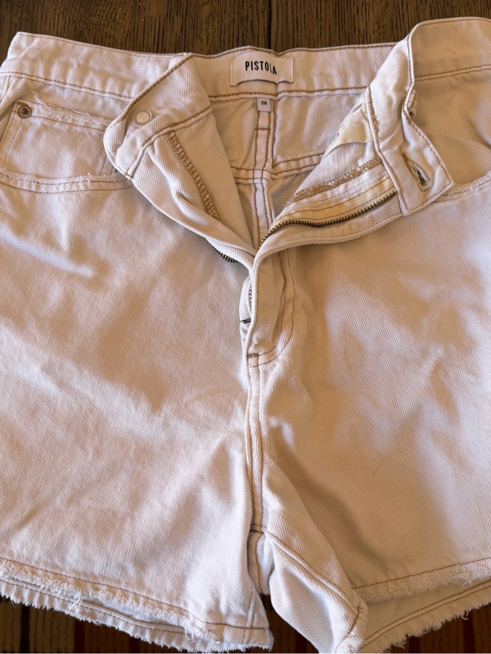 pistola Light Cream High-Rise Denim Shorts